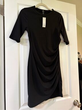 Francesca's Collections Black Midi Dress with Side Ruching